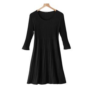 Eilleen Fisher Washable Wool Dress Black Scoop Neck Knitted Small Minimalist S